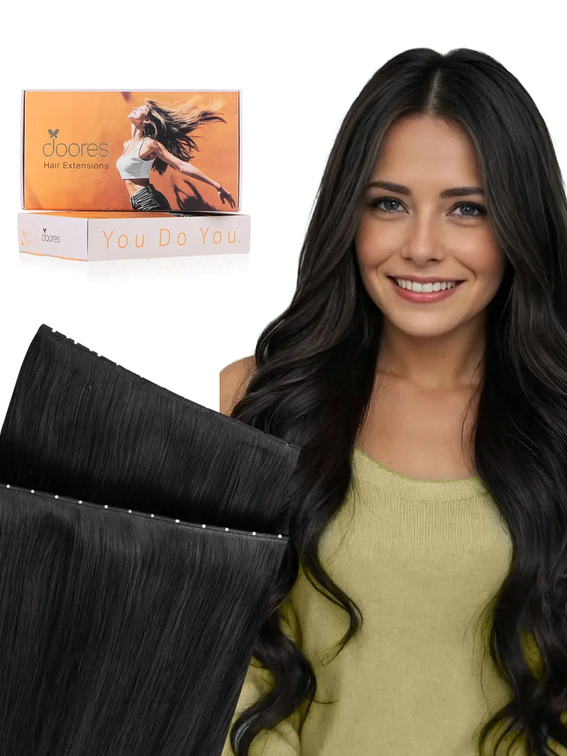 DOORES Butterfly Weft Hair Extensions Human Hair,14-24''Double Layered Weft PU Extensions with Micro Beads Invisible