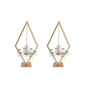 Set of 2 gold-plated pyrite candle holders, floral centerpiece decoration for wedding and hotel main tables, suitable for birthday parties and home decor