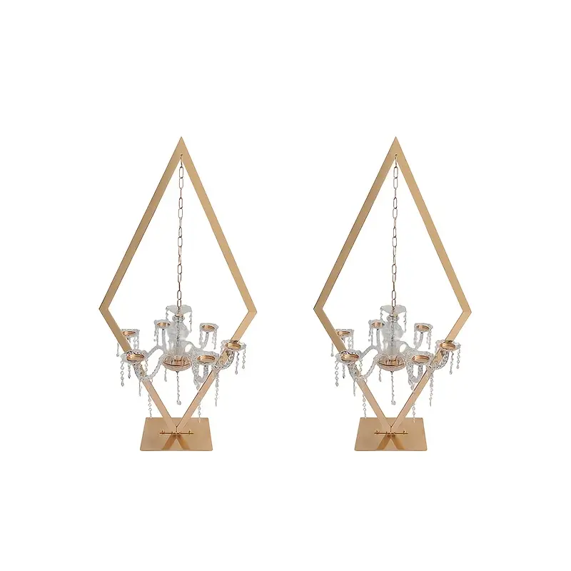 Set of 2 gold-plated pyrite candle holders, floral centerpiece decoration for wedding and hotel main tables, suitable for birthday parties and home decor