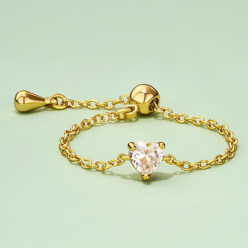 Oufer 14K Gold Plating CZ US Ring Size 3-13 Adjustable Oval  Chain Ring For Women Gift Real Gold Plating