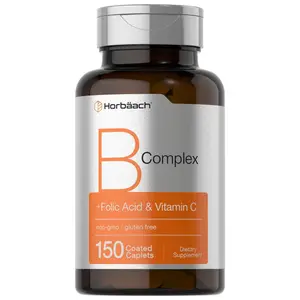 Horbaach B Complex Vitamins for Women and Men | 150 Caplets | with Folic Acid & Vitamin C | Non-GMO & Gluten Free Supplement