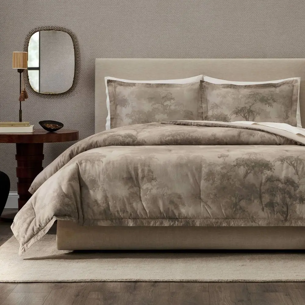 Jeremiah Brent Home King 3pc Prewashed Cotton Percale Weave Comforter Set - Bed Comforter Set with 'Walk in the Woods' Watercolor Art, Hypoallergenic Fill, Machine Washable, California King Option for All Seasons Sleep