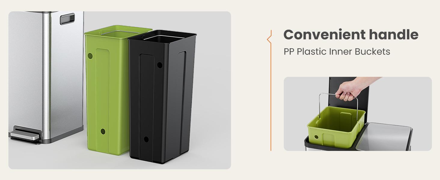 HomeSquad Kitchen Trash Can with Lid, 2 x 8 Gallon Garbage Can, with Soft-Close Foot Pedal and Removable Inner Bucket, 60 Liter Large Stainless Waste Bin for Bathroom Bedroom Home Office