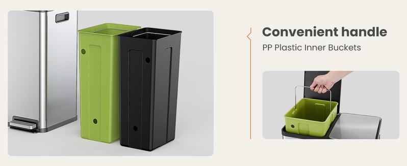 HomeSquad Kitchen Trash Can with Lid, 2 x 8 Gallon Garbage Can, with Soft-Close Foot Pedal and Removable Inner Bucket, 60 Liter Large Stainless Waste Bin for Bathroom Bedroom Home Office