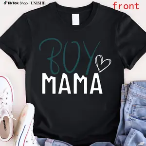 Comfortable Cotton Tee for Moms – 'Boy Mama' Graphic, Crew Neck, Short Sleeve