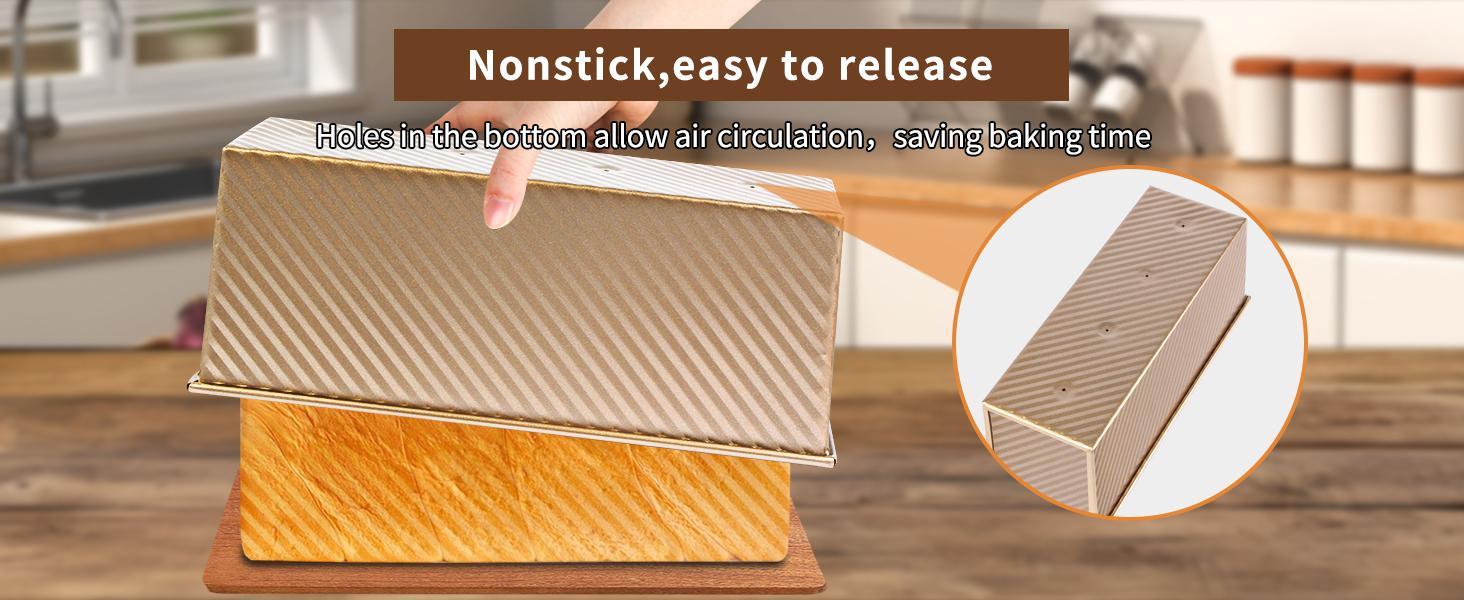 Pullman Loaf Pan with Lid, 1 lb Dough Capacity Non-Stick Bakeware for Baking Bread, Carbon Steel Corrugated Bread Toast Box Mold with Cover for Baking Bread, Gold