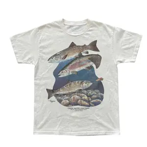 Vintage Style 90s Trout Fresh Water Lightning Angler Fly Fishing T Shirt- Vintage Graphic Tee -  Unisex  Menswear & Womenswear - Streetwear Tops - Casual Cotton Crewneck Shortsleeve Tshirt