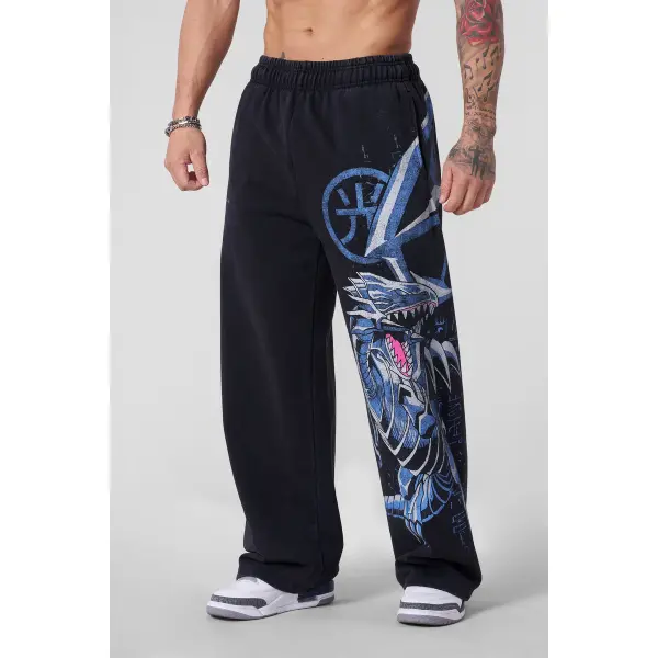 Men's Black Anime Dragon Graphic Sweatpants Loose Fit Streetwear Baggy Joggers Y2K Pants