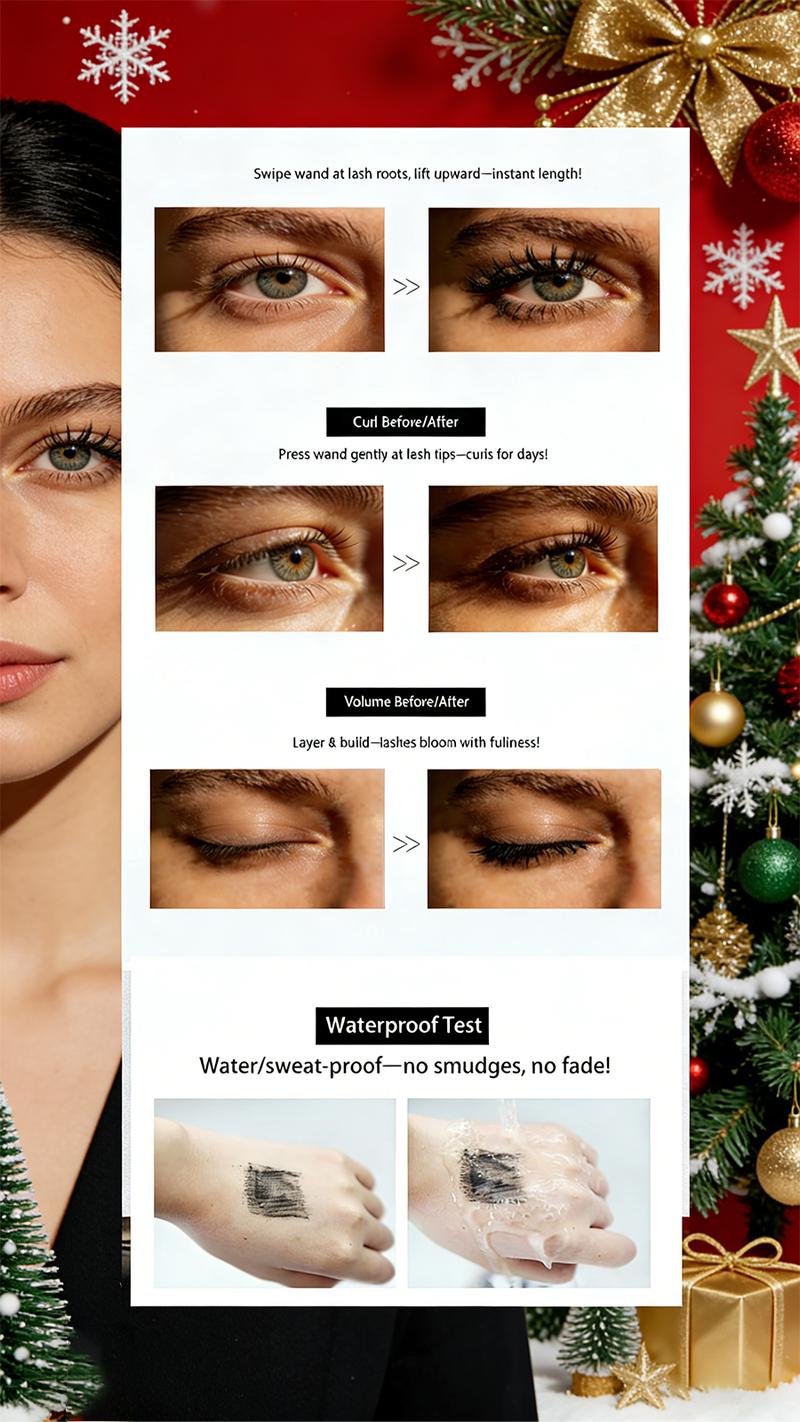 Niche Long-Lasting Curl-Defining Mascara + Waterproof & Smudge-Proof, 24-Hour Wear, Natural Lengthening & Volumizing Effect + Cosmetics, Christmas Gift