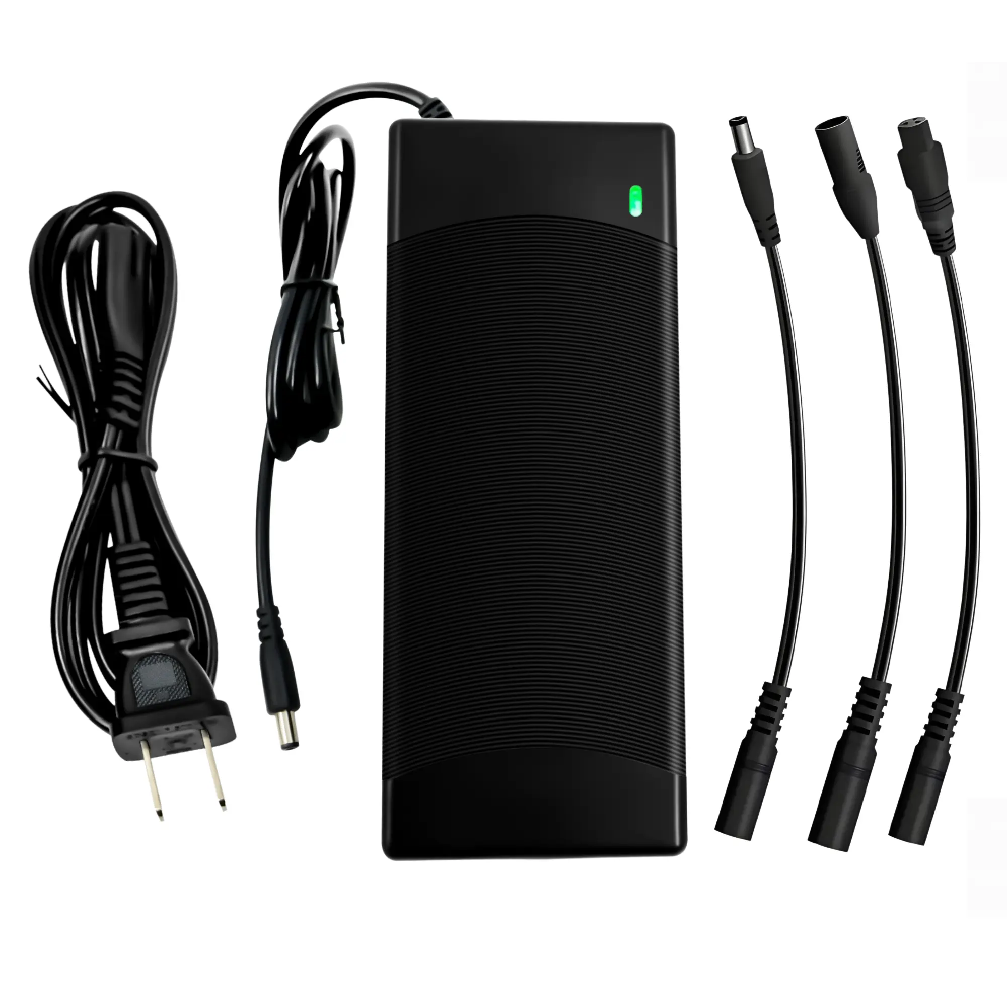 48V-54.6V3A ultra-fast charging electric bicycle power adapter, 48V lithium-ion battery electric scooter charger, DC5.5*2.5mm/2.1mm connector, equipped with three-pin different conversion interfaces Folding Escooter