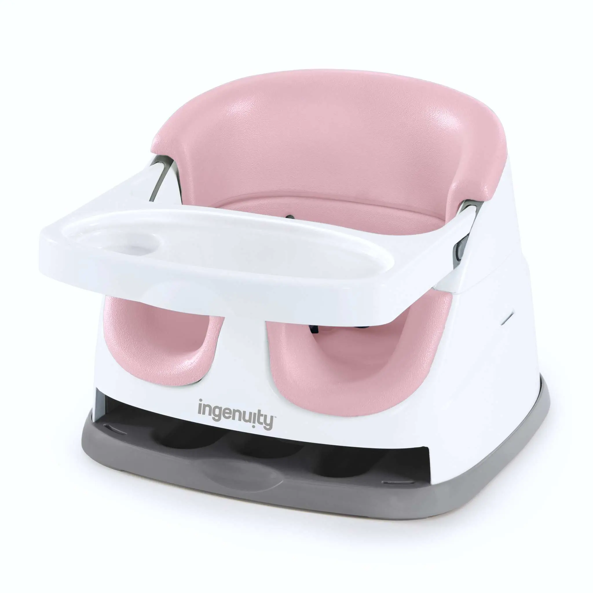 Ingenuity Baby Base 2-in-1 Seat - Slate Portable Dining Booster with Removable Tray & Adjustable Straps for Babies 6-36 Months