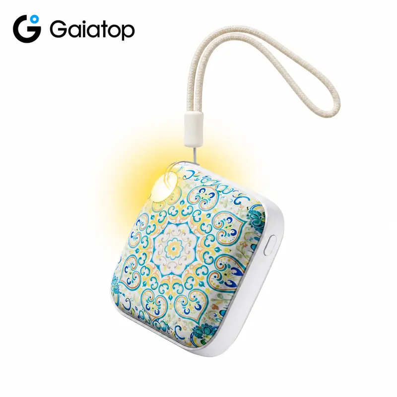 GAIATOP Reusable Rechargeable Hand Warmer - Fast Dual-Sided Heating, 3 Temp Modes, Built-in LED Flashlight, Compact Portable Electric Pocket Warmer with Wrist Strap, 3-4h Warm Per Charge for Cold Weather Camping Outdoor Activities, Cool Gifts for Adults