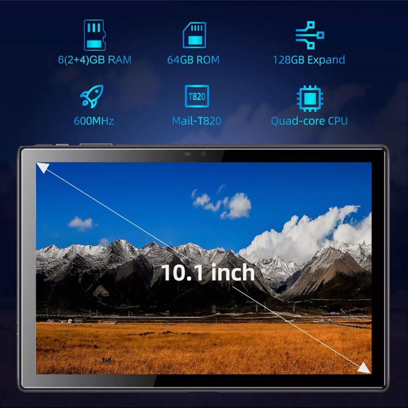 BYYBUO SmartPad A10_L tablet 10.1 inch Android 14 Tablets, 6(2+4)GB+64GB Quad-Core Processor 5000mAh,  5+8M Camera, Bluetooth,WiFi Portable Metal Screen Card Microphone Rear Outdoorfun Cellphone Smartphone(No protective case included)