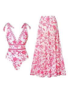 Women's Printed Swimsuit Dress with Adjustable Shoulder Straps, Skirted Cover Up, Fashionable Beach Vacation Swimwear for Women