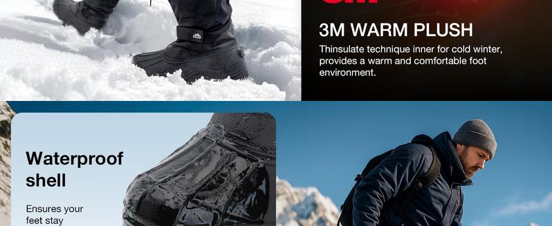 ALEADER Men's Winter Waterproof Insulated Snow Boots Warm Inner Layer Comfortable Classic All-match Non-slip Outdoor Hiking Boots