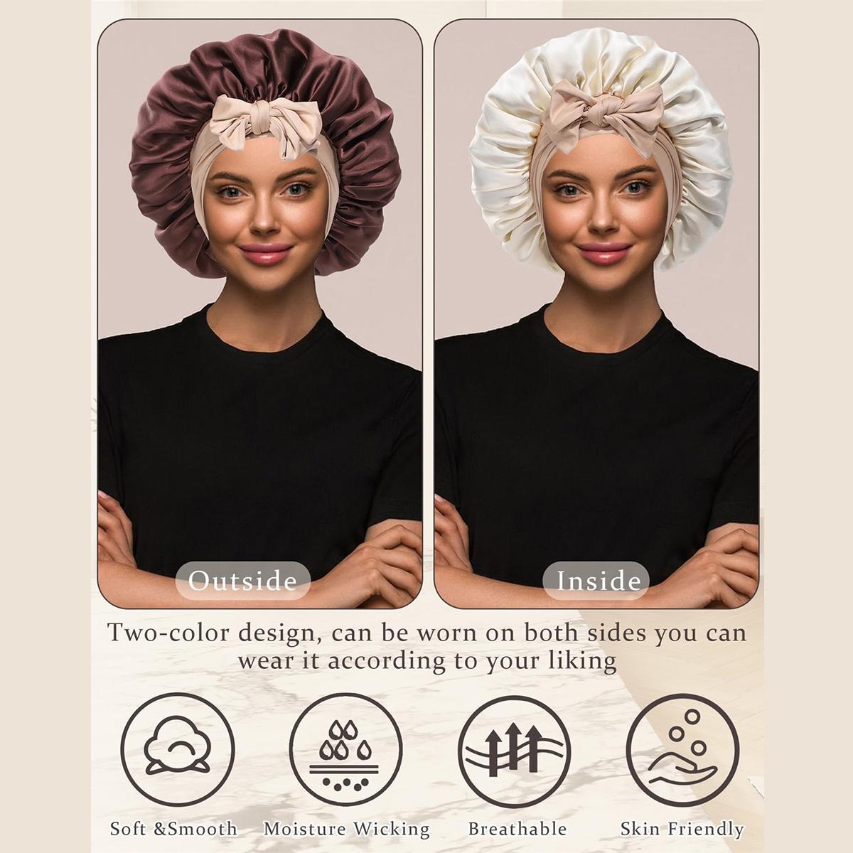 100% Mulberry Silk Bonnets for Sleeping Women Double Layer Hair Bonnet Natural Silk Cap with Elastic Tie Band Reversible Nightcap Gifts for Female