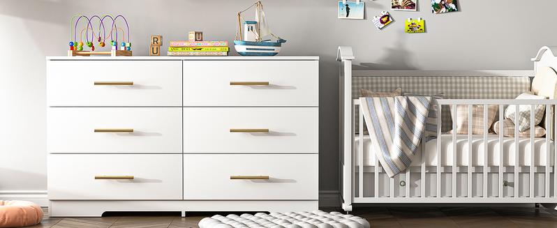 6 Drawer Wooden  Dresser, Large Storage Cabinet Modern Chest of 6 Drawers Night Table, Bedroom Storage Organizer, Storage Dresser Chest of Drawers for Bedroom, Closet, Living Room