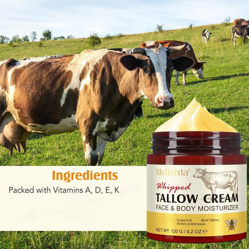 Meifenla Beef Tallow for Skin, Beef Tallow for Face, Hydrating Tallow Balm with Raw Honey and Beeswax, Grass-Fed Beef Tallow & Raw Wild Honey Blend, Body & Face Moisturizer, Natural Formula, Light Scent