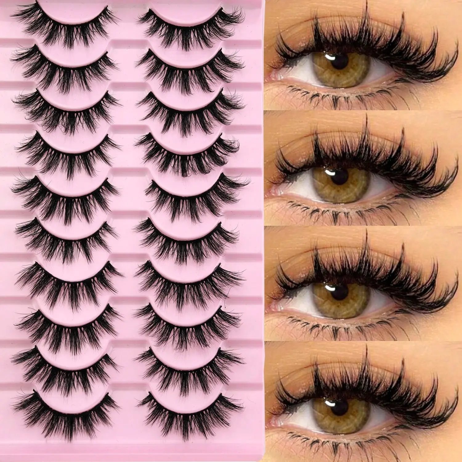 10 Pairs Fluffy Lightweight Cross Cat Eye False Eyelashes, Natural Slim Faux Mink Lashes, Winged Soft Curly Eyelashes for Cosmetic Eye Makeup, Volumized False Eyelashes, High Quality Eyelashes