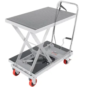 【FathersDayGift】VEVOR Hydraulic Lift Table Cart,  500lbs Capacity 28.5" Lifting Height, Manual Single Scissor Lift Table with 4 Wheels and Non-slip Pad, Hydraulic Scissor Cart for Material Handling, Gray