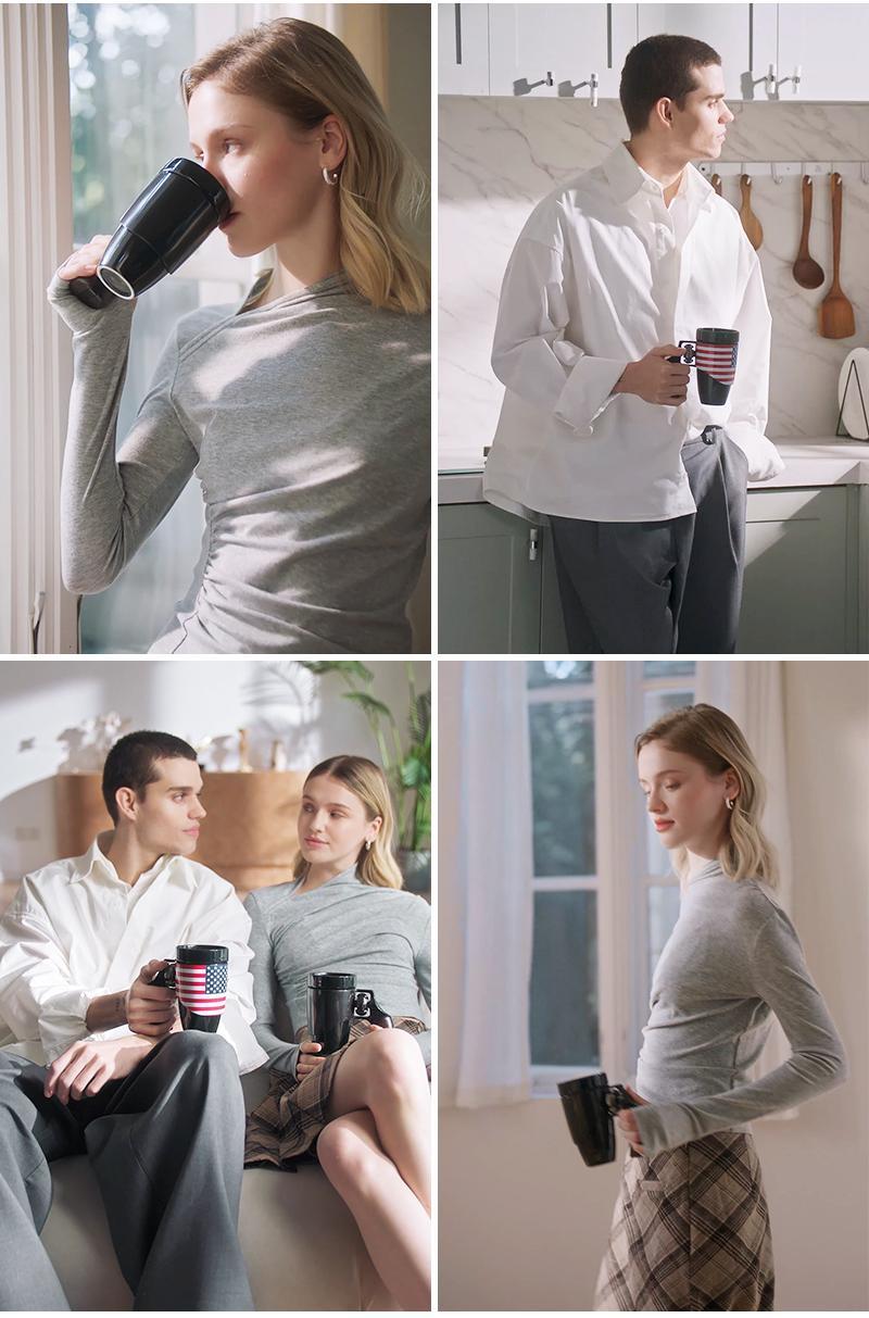 Pukomc 16oz Stainless Steel Tumbler – Smooth-Spin Lid, Lightweight Portable Travel Drinkware Flasks Water Bottles (Black)