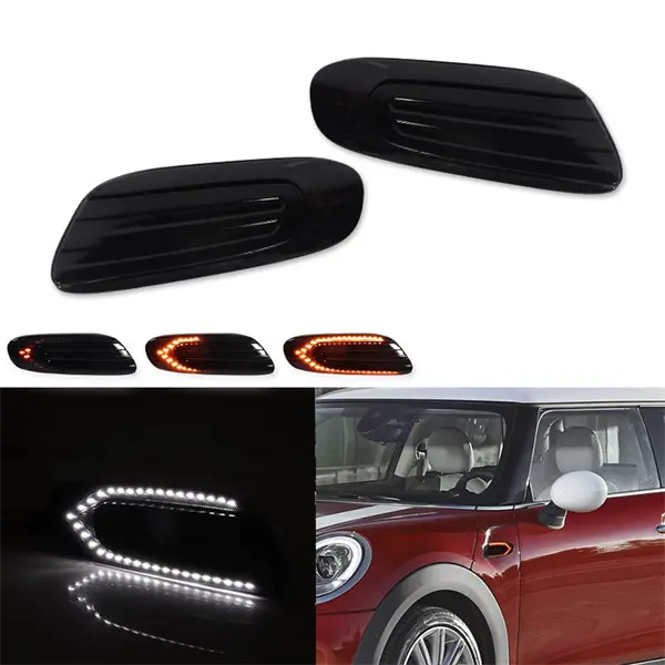 2PCS Smoked Len Switchback LED Front Side Marker Signal Lamp For MINI Cooper Pre-LCI F55 F56 F57 Replace OEM: 63137298345 63137298346, 63137298347, 63137298348, 63137368763 63139482820, 63137298351 63137298352