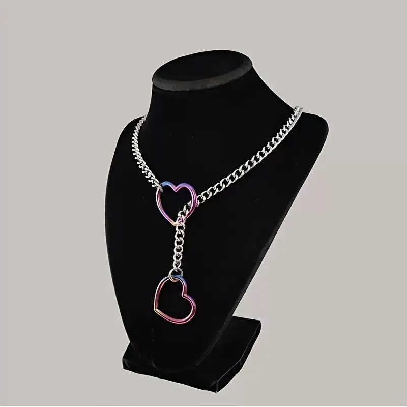 Heart Slip Chain Necklaces for Women,Stainless Steel O-Ring Adjustable Lariat Y-Necklace,Punk Gothic Cuban Collar Choker Necklace for women y2k jewelry y2k accessories birthday gifts for gf Versatile Heart Pendant Necklace girlfriend link colorful simple