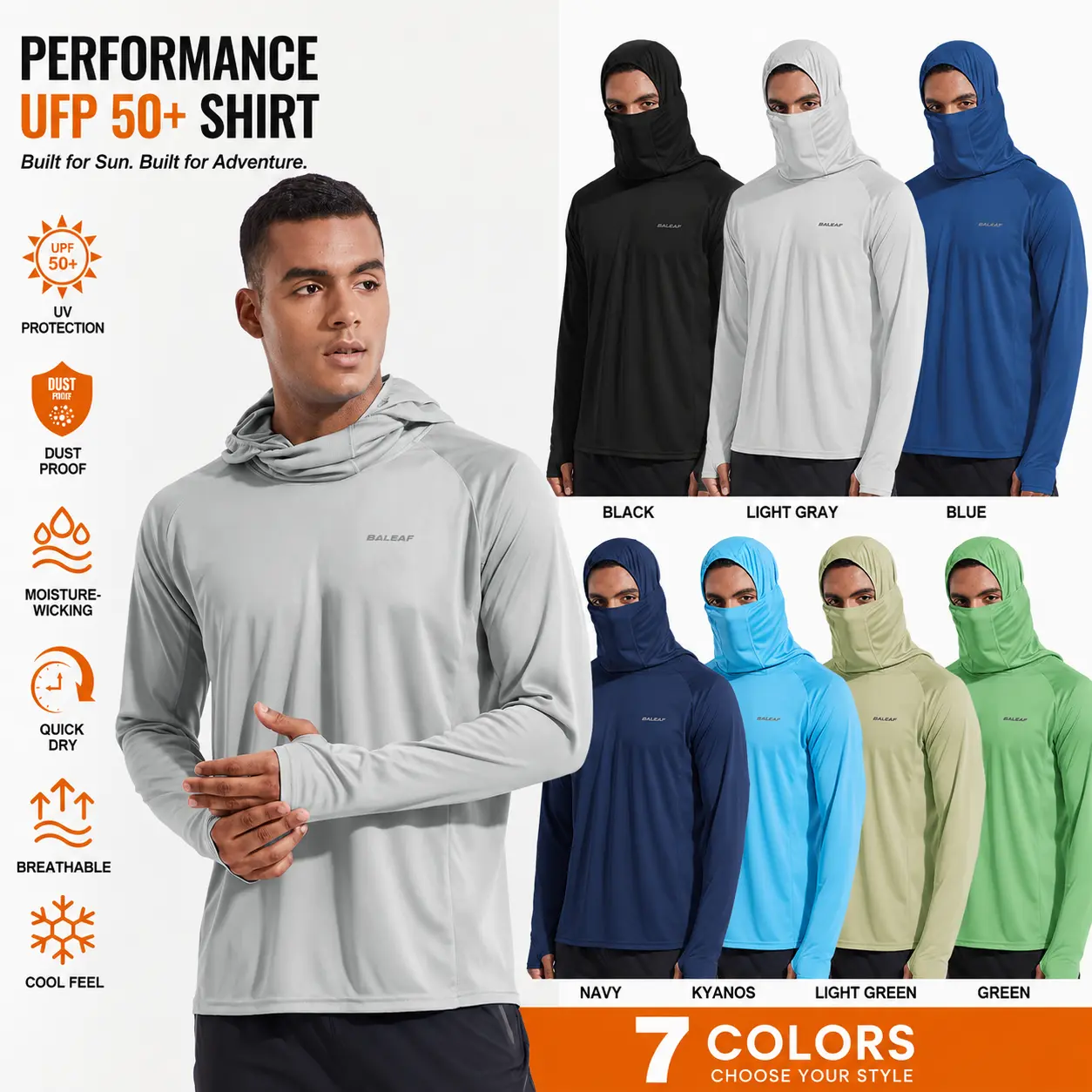 [Clearance] baleaf Men Sun Protection Hoodie Face Mask UPF50+ Long Sleeve Thumbholes UV SPF Shirt Neck Gaiter Fishing Beach Breathable Rash Guards Cool Feel Dust Proof Ninja Costumes Halloween Black #Summervibes SwimWeek