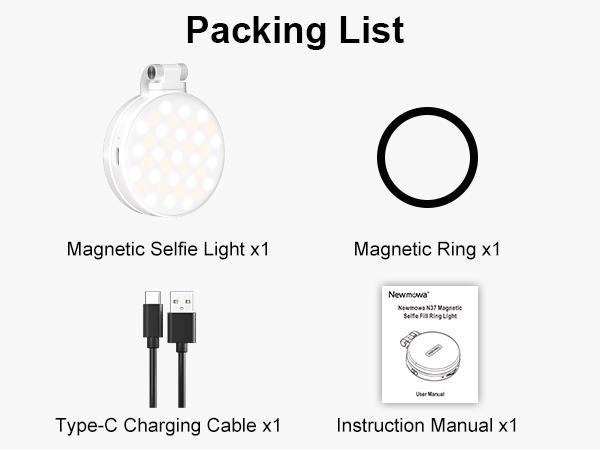 Newmowa 3-in-1 Magnetic Mirror Selfie Light – 360° LED Ring Light with MagSafe, Mirror and Phone Stand, Portable Rechargeable Fill Light, 3 Color Temperatures for Makeup, Live Streaming, Video Calls, Gift, Compatible with iPhone 17