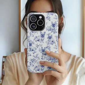 French Bulldog Blue Toile MagSafe Tough Phone Case iPhone 17, 16, 15 Pro Max Plus Case, Magnetic Tough Phonecase Frenchie Mom Dog Lover Gift