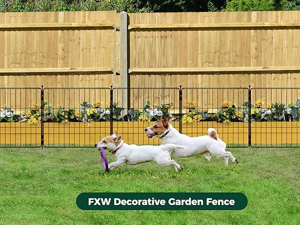 FXW Decorative Garden Fence for Yard, 20"/24"/32" (H), 14.8-29.6ft (L), Animal Barrier Border for Dogs & Rabbits, Flower & Plant Edging, 8/16 Panels