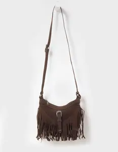 Small Buckle Fringe Bag, Dark Brown