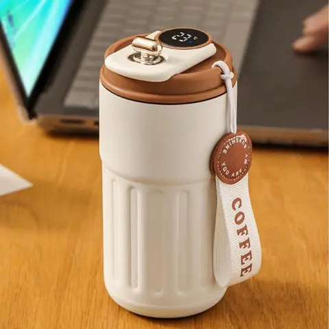 Sporty Stainless Steel Double-Wall Insulated Mug for Adults - Smart Temperature Display, Carry Strap, Gym & Travel Portable Sports Bottle, Hot/Cold Drinks Compatible, Valentine's Day Gift