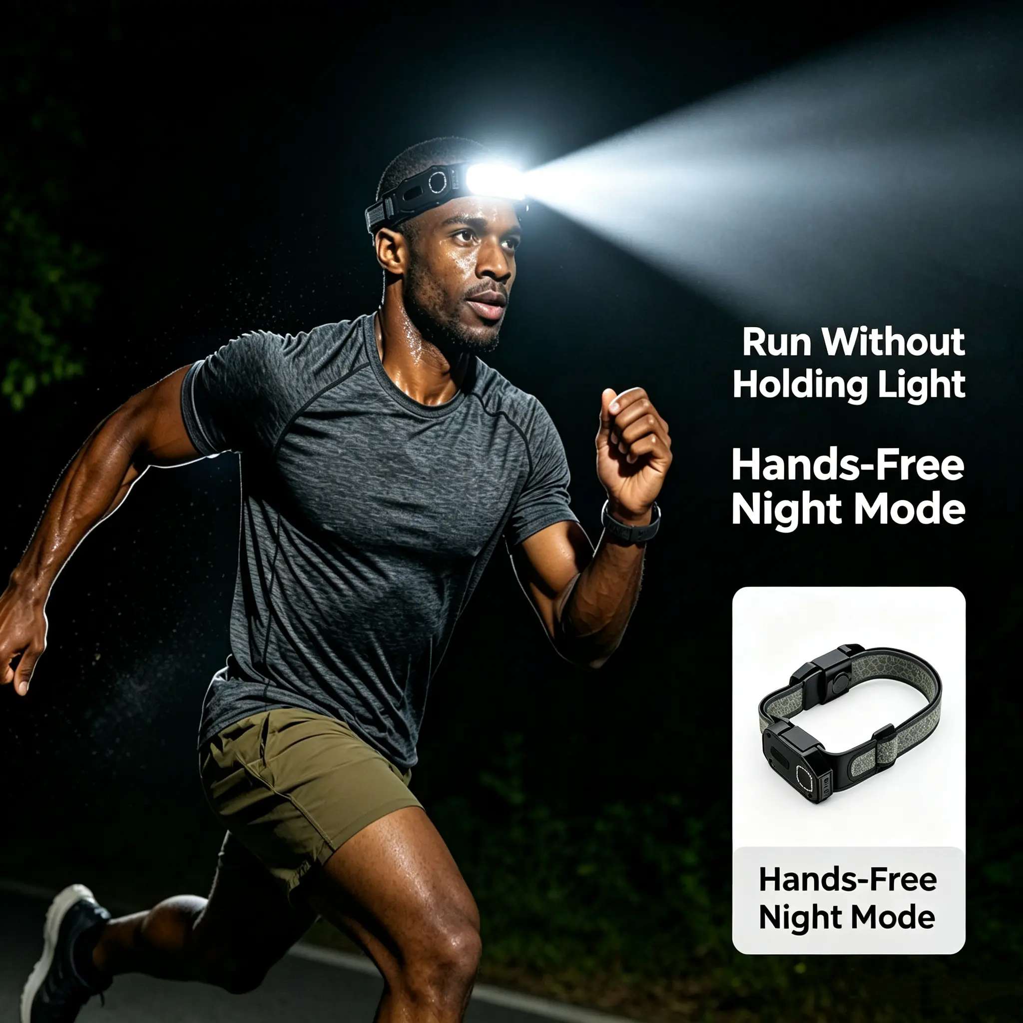 Waterproof Wearable Rechargeable Head Torch, Lightweight with Built-in Motion Activation for Outdoor Night Use
