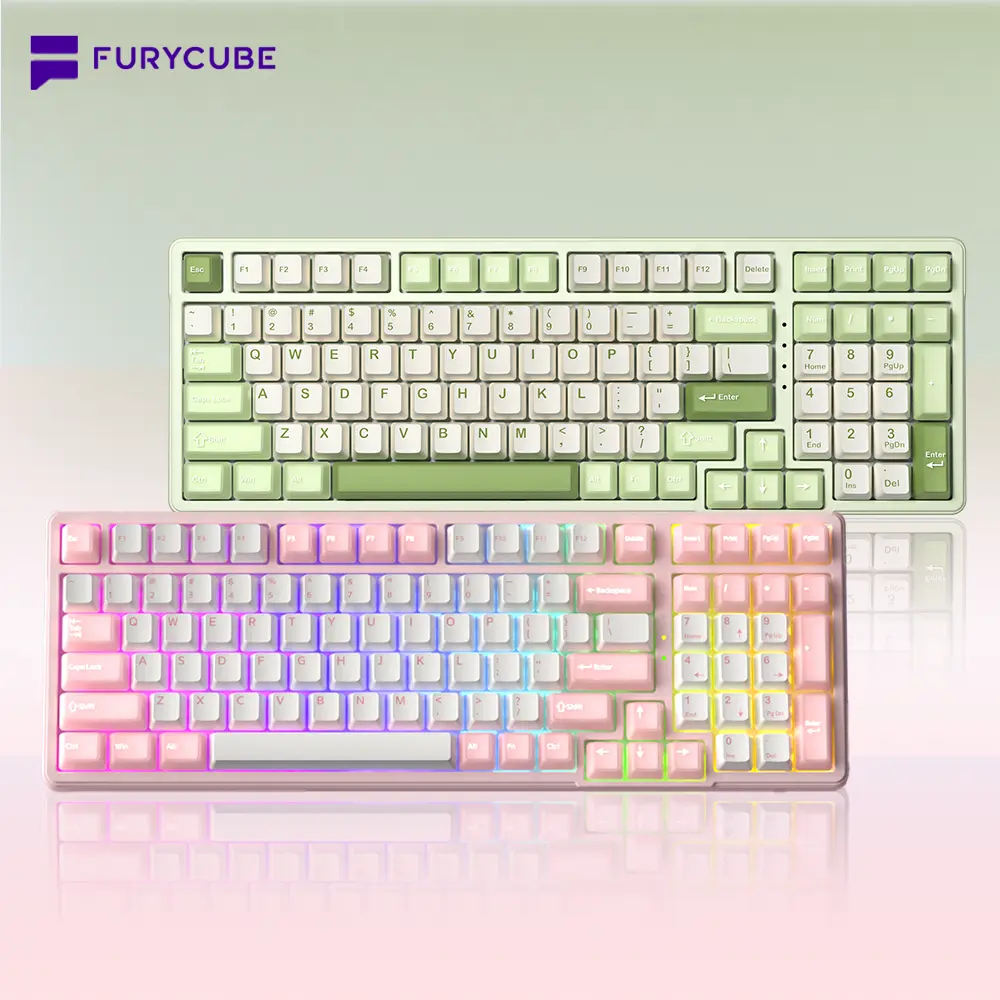 FURYCUBE K99 Pro Wireless/Wired/2.4G Creamy Mechanical Keyboard Gasket Structure With Num Pad 5-pin Hot Swappable RGB Gaming Office Work Keyboard PBT Transparent Keycap, Full Key Anti-ghosting, Cute Budget Classic KeyboardGift,
