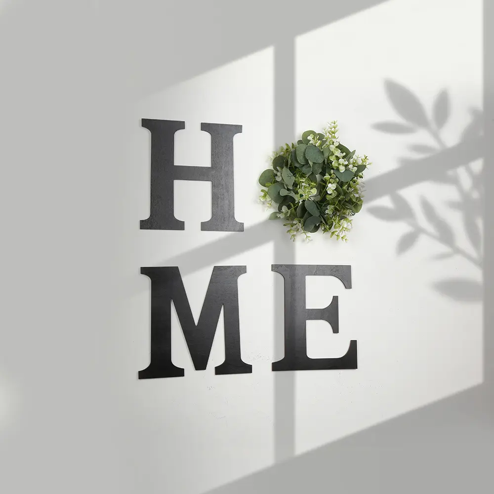 1 Set Wood Home Sign with Artificial Eucalyptus Wreath for O,Hanging Farmhouse Wall House Decor Wood Letters for Wall Art Rustic Home Decor,Wall Decor for Living Room Kitchen Entryway Wooden Gift