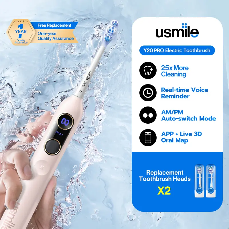 usmile Y20 PRO AI Rechargeable Electric Toothbrush - Personalized Cleaning, 5 Modes, App Sync, Bone-Conduction Prompts, 90-Day Battery Life, Rechargeable Toothbrush