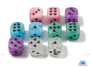 Heart Pipped D6s | Cirrus Swirled Set of 16mm D6s | Clear/White, Pink, Green, Blue, Purple | Chessex