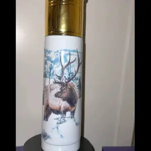 Elk Shotgun Shell Thermos 17oz stainless steel Bottle Drinkware Handmade Straw Water Bottles Insulated Mug Portable Bottled Cup Reusable Washable Lid Flasks  skinny tumbler Handmade Hunting Thermos