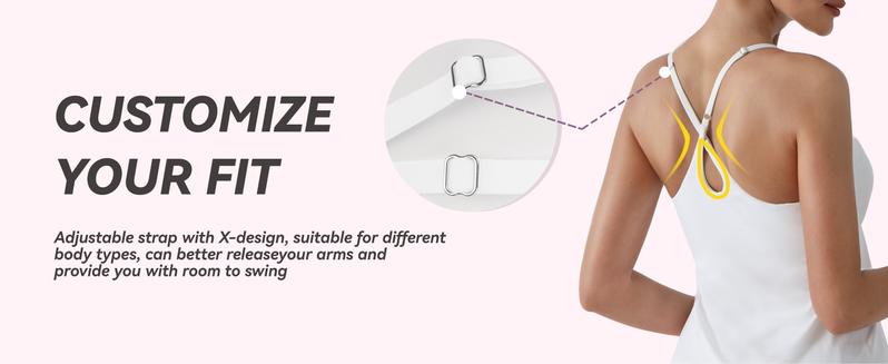 Womens Tennis Dress, 2-in-1 Golf Workout Dress with Built-in Bra & Shorts Pockets, Athletic Dresses with Adjustable Strap