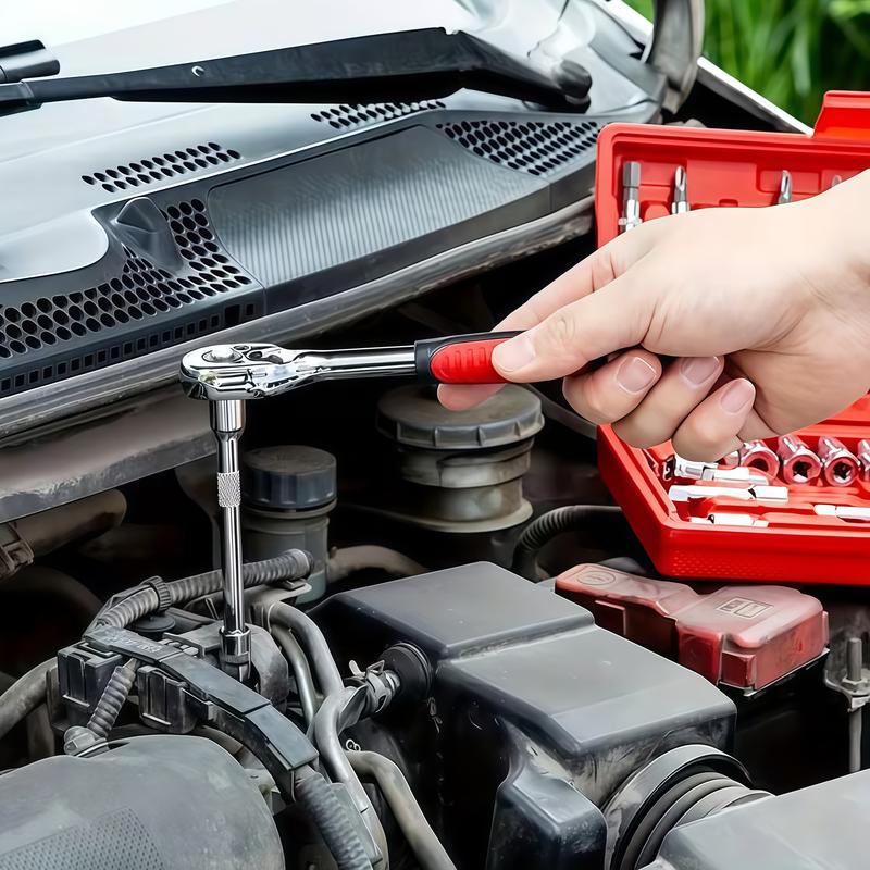 46 PCS Household Car Maintenance Tool Set - Ratchet Torque Wrench and Screwdriver Toolbox, Motorcycle Tire and Hub Maintenance Kit, Portable Bicycle Maintenance Socket Wrench