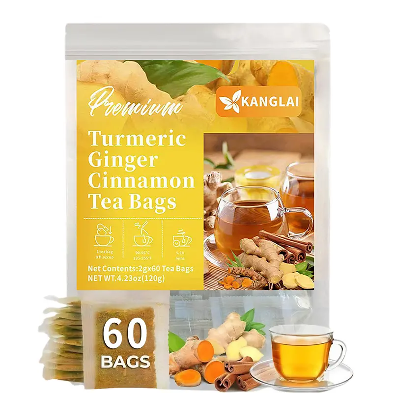 Turmeric and Cinnamon Tea: 100% natural, rich in turmeric, ginger, and cinnamon. Suitable for the ketogenic diet, dairy-free, sugar-free, caffeine-free, gluten-free, a vegan and healthy drink that aids digestion. 60-sachet value pack of herbal tea.