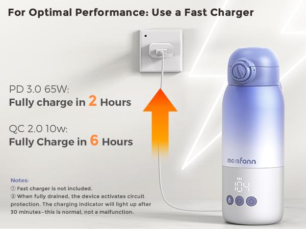 Momfann Portable Bottle Warmer for Travel, Dual Heating Modes for Breastmilk & Water On The Go, Portable Bottle Milk Warmer with Fast Heating & Long Battery Life, 12 Ounces Large Capacity