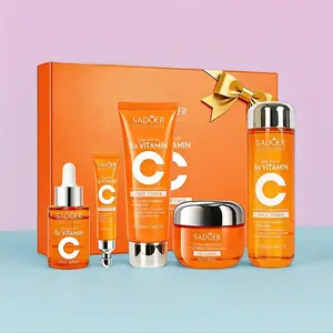 5X Vitamin C Facial Care Set 6-Piece Pack with Cleanser Toner Face Serum Cream & Eye Cream Gentle Skin Cleaning Care Travel Size Kit for Moisturizing, Brightening, Anti-wrinkle, Radiant Glow - Daily Skincare, Best Gift Daily