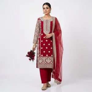 Indian Bridal Dress Womenswear - Red Dress with Gold Embroidery, Comfortable Fit, Suitable for Special Occasions