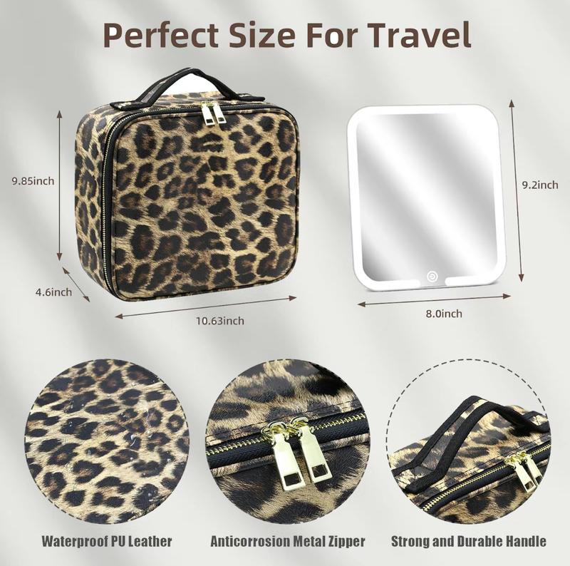 Glow-in-Bag Travel Makeup Case - Integrated Mirror with 3 Color Temperatures, Compact Cosmetic Organizer for Beauty Accessories & Makeup Tools
