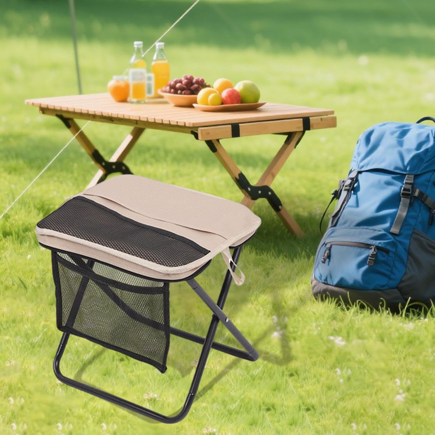 Foldable Backpack Stool, Fishing Seat, Foot Stool Footrest, Multi functional folding stool, Portable Camping Chair for Travel,Picnic, Khaki and Black Sturdy Outdoor Bench