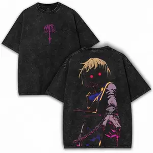 Kurapika x Hunter x Hunter – Vintage Washed Oversized Tee with Scarlet Eyes Hot selling items, Soft, Breathable, Lightweight - Crew Neck, Regular Fit - Machine Washable, Comfortable Cotton Crew Neck Short Sleeve Graphic Print T-Shirt, Black