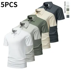 Men’s Summer Solid Color Polo Shirt, 5-Pack, Short Sleeve, Turn-Down Collar, Lightweight, Available in Multiple Colors, Suitable for Work, Casual Sports