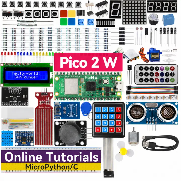 SunFounder Raspberry Pi Pico 2 W Ultimate Starter Kit with 110+Video Courses Online Tutorials, 96 Projects (16 IoT Projects), MicroPython, C++ (Compatible with Arduino IDE)